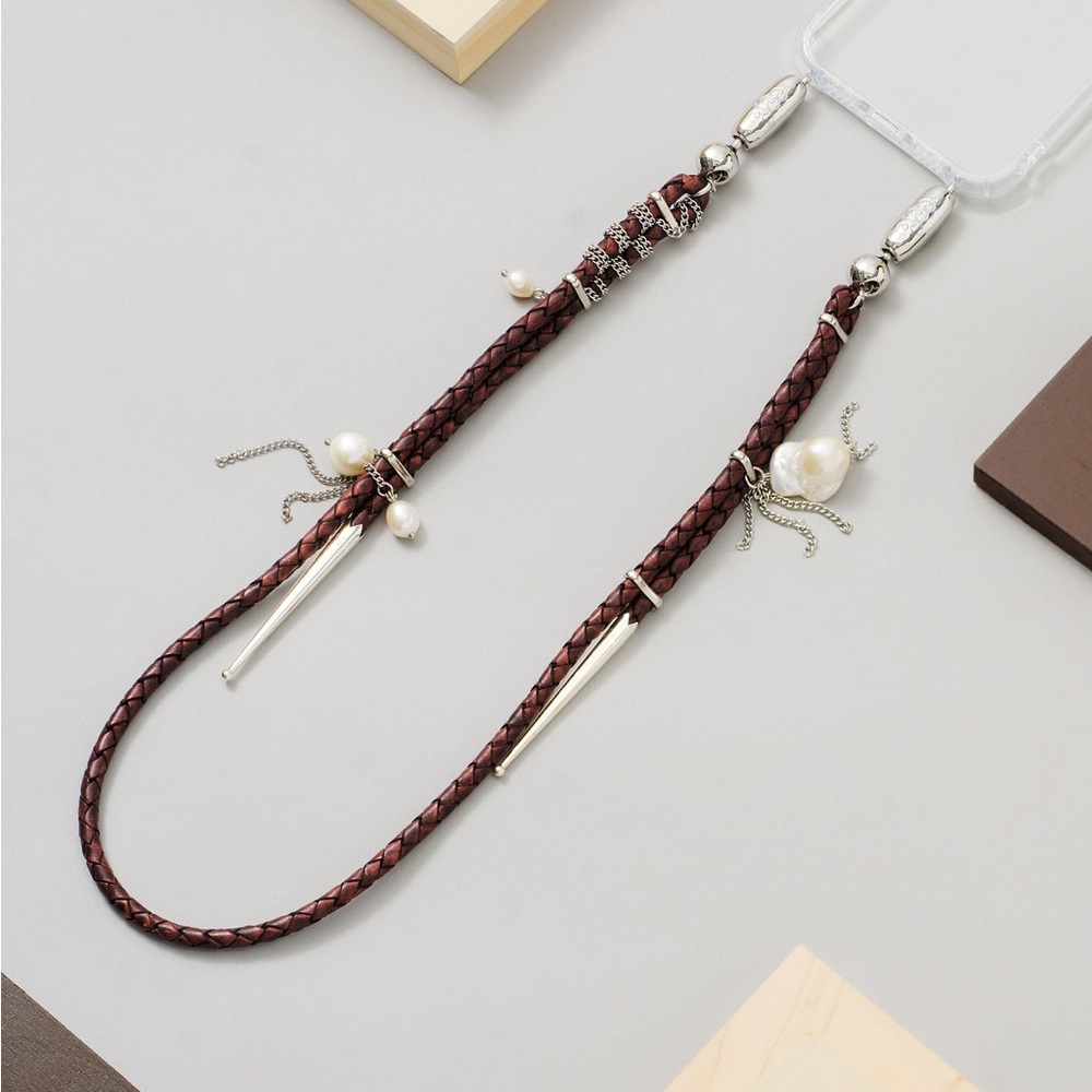 Ossa Leather Bolo and Pearl Shoulder Length Phone Strap